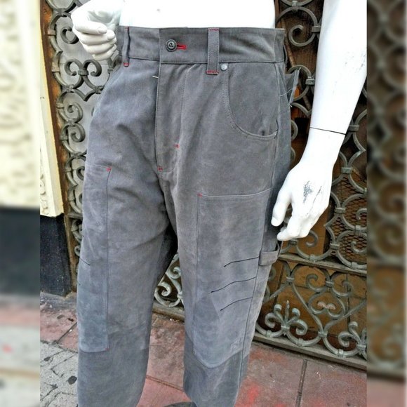 Men’s Davoucci Grey Tiny Corduroy Genuine Suede Leather Pants - Picture 10 of 10